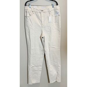 Good American Good Boy Straight Size 16 Jeans Cream High Rise Slit Hem NEW